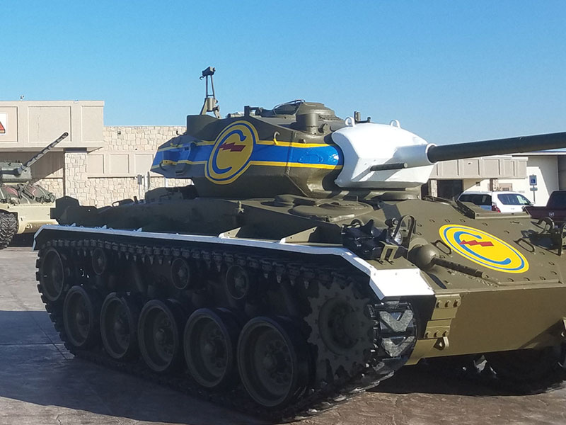 A US Army tank on display outside of Fort Bliss and Old Ironsides Museums.